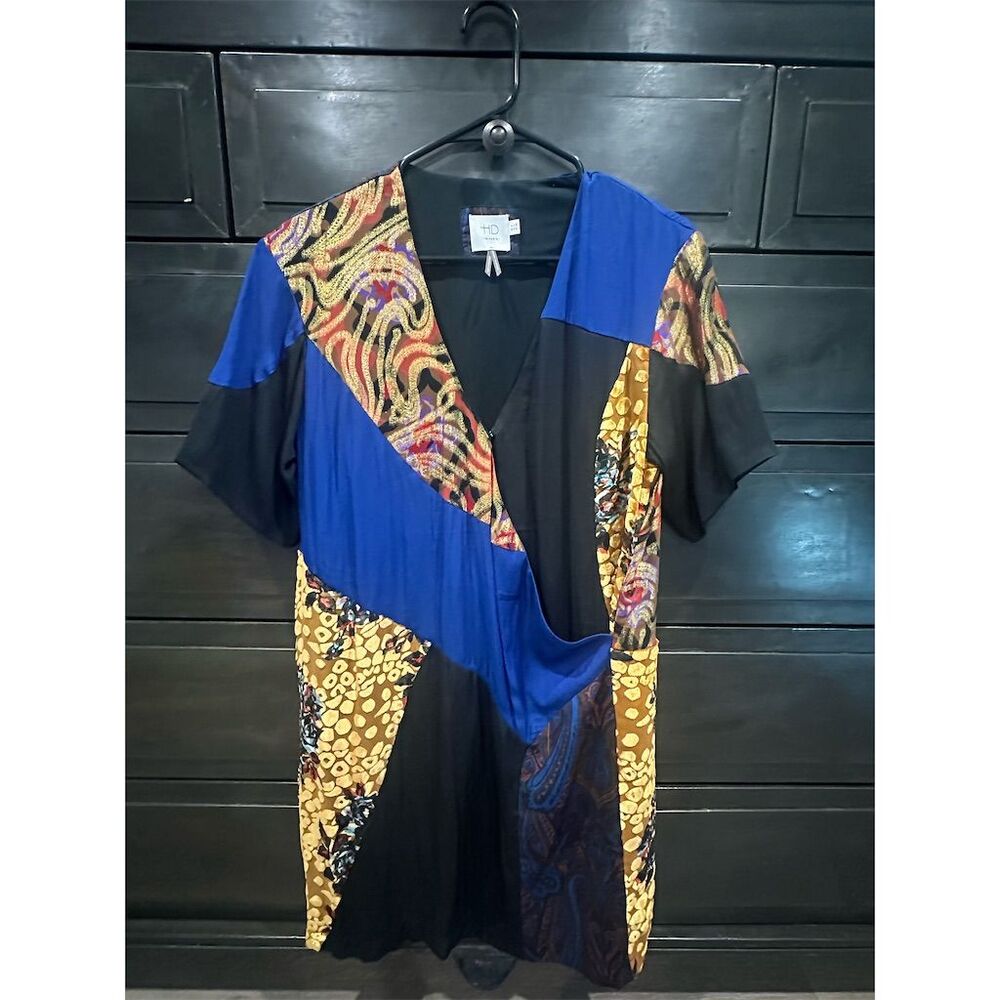 HD in Paris Women's Camilla Patchwork Faux Wrap Dress Size 4 Multicolor